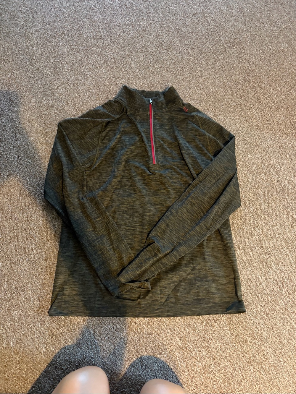 lululemon athletica Olive Green Heather Quarter-Zip with Red Trim